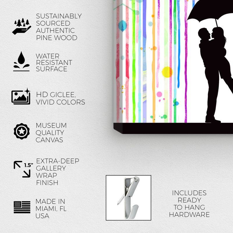 «People and Portraits Colorful Rain Shower II Couples», reproduction d'art graphique, H 15 po x l 10 po x P 1,5 po