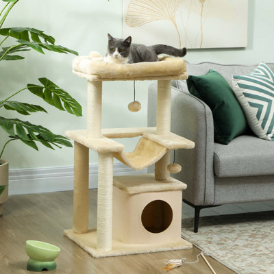 Cat Tree Tower Multi-Level Kitten House with Scratching Post, Beige
