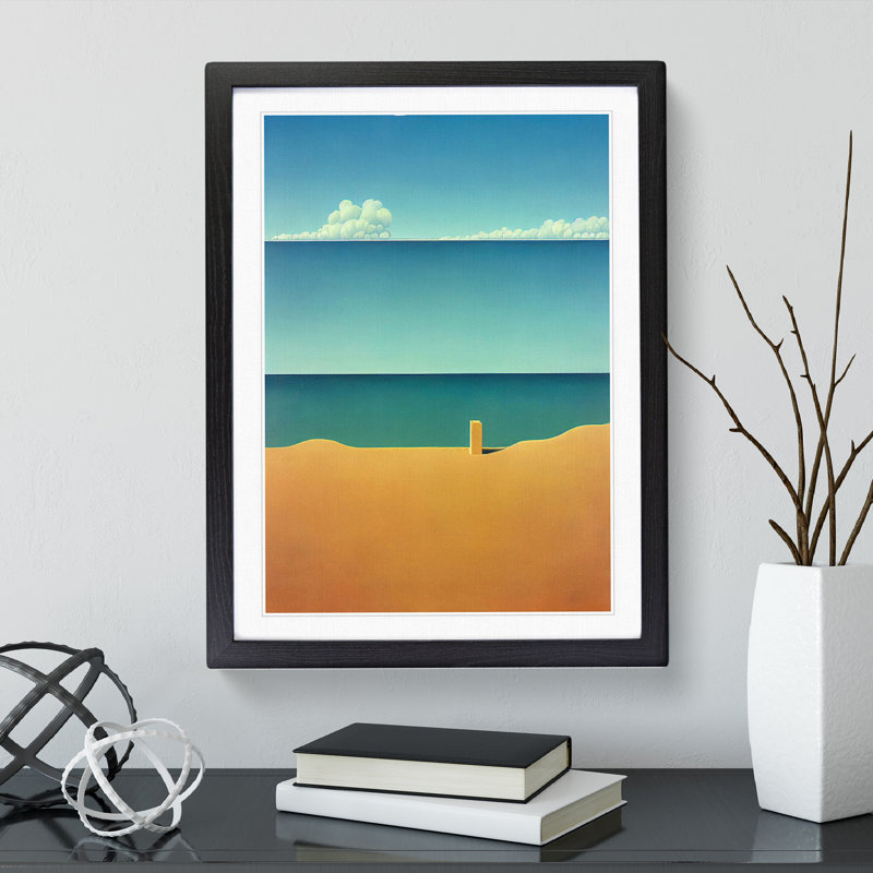 Lonely Beach Abstract - Single Picture Frame Print, Black, 64cm H x 46cm W x 2cm D