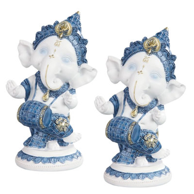 «2-PC Set» ICE ARMOR H 5,5 po Ganesh jouant du tambour, statue, sculpture, ornement, décoration de la maison / de la pièce, et des idées de cadeaux parfaits pour la pendaison de crémaillère, les fêtes et les anniversaires