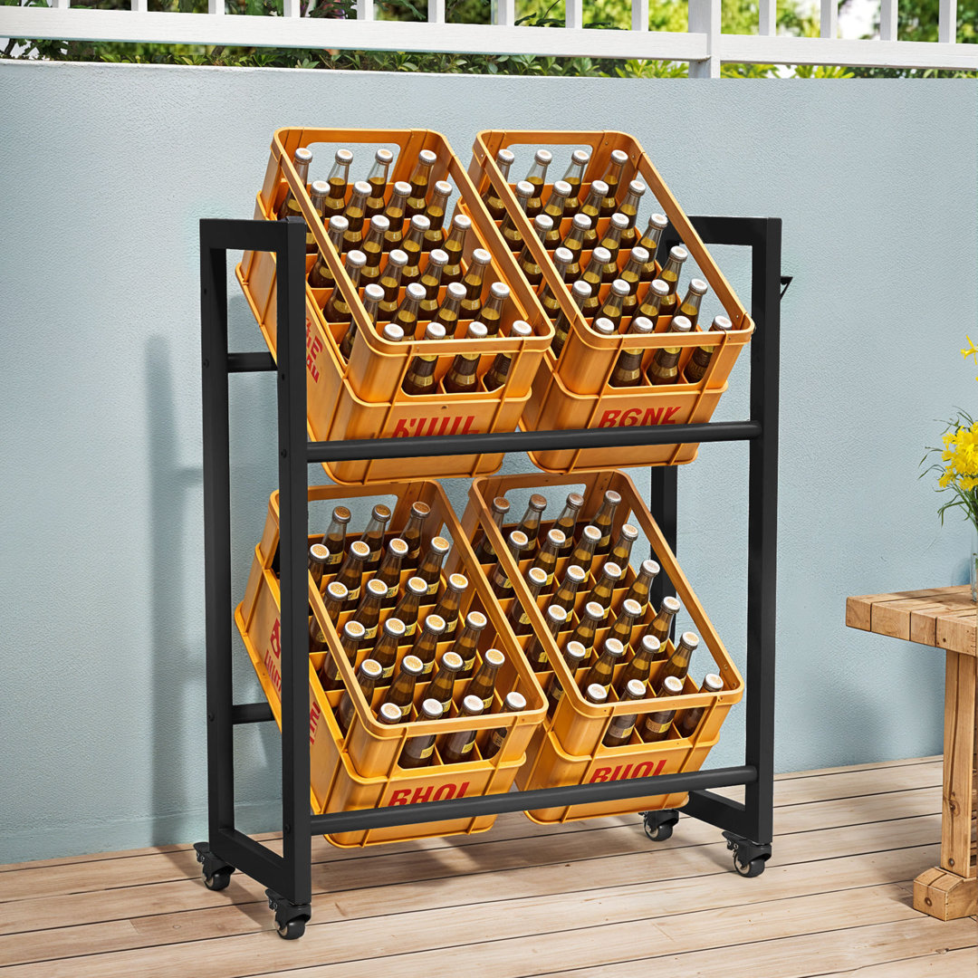 Crate Rack 4 Crates with Wheels for Beer, Fruit, Load Capacity 180 kg，32D x 75W x 90H