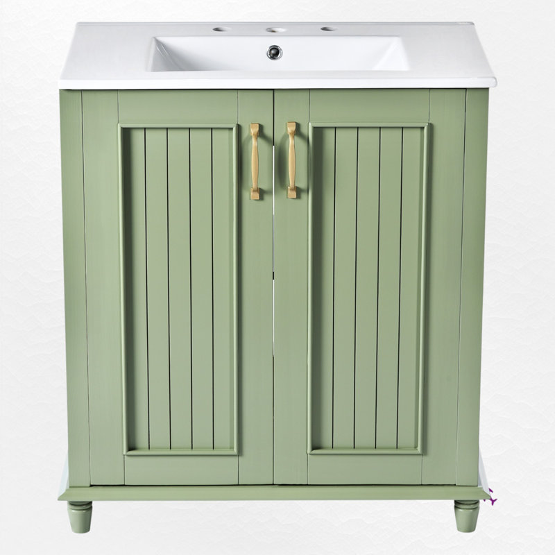 Ensemble de meuble-lavabo simple 30 po avec plateau en céramique, Vert