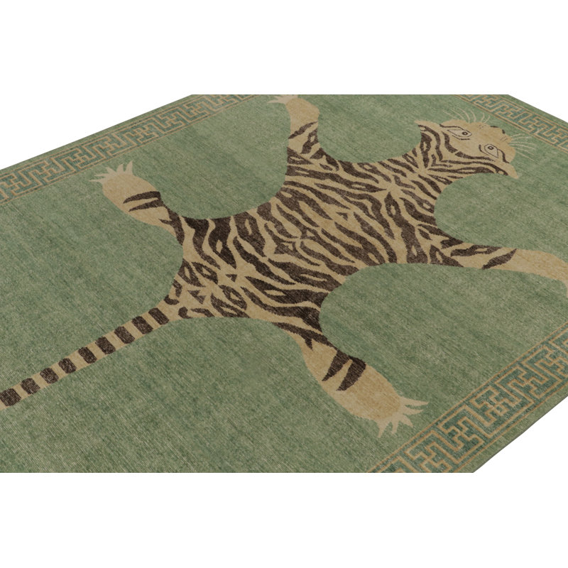 Distressed Homage Hand Knotted Wool Animal Print Area Rug, Rectangle 15' x 24'