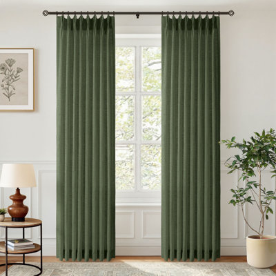 Memory‑Set Linen Textured Light‑Filtering Privacy Curtains for Living Room, Hook Pleat Design(Set of 2)