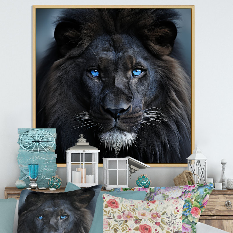 Décoration murale lion de minuit, H 36 po x l 36 po x P 1,5 po, Cadre flottant brun