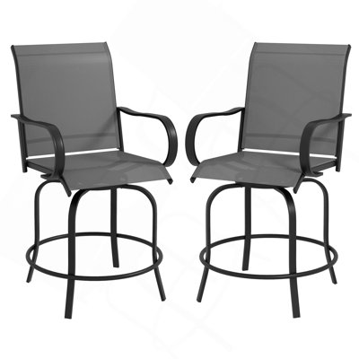 Outdoor Bar Stools With Armrests, Set Of 2 360° Swivel Bar Height Patio Chairs With High-Density Mesh Fabric, Steel Frame Dining Chairs For Balcony, P by Latitude Run