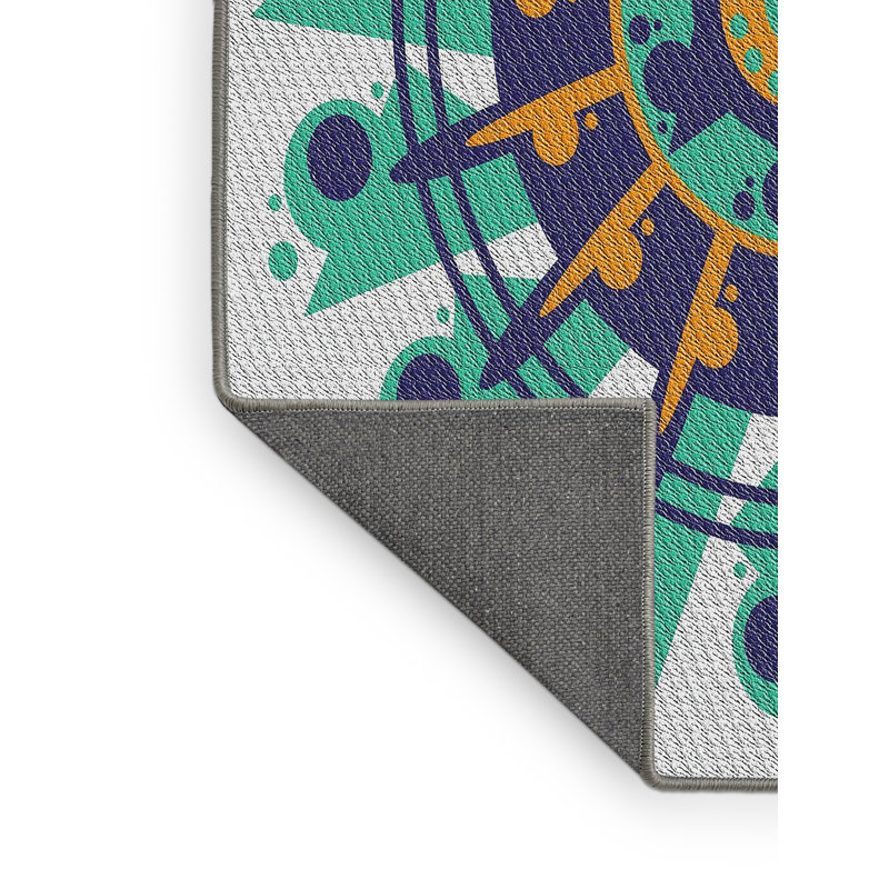 Tapis abstrait vert aqua / bleu marine, Rectangle 5 pi x 7 pi