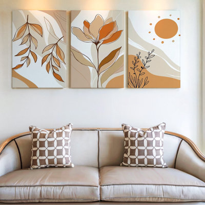 3 pièces d'art mural moderne abstrait floral dans des tons de terre, trois pièces d'art mural pour le salon, la chambre à coucher, le bureau et la maison, prêt à accrocher