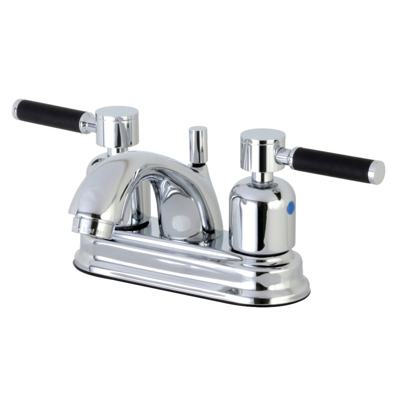 Kingston Brass Kaiser Two-Handle 3-Hole Deck Mount 4" Centerset Bathroom Faucet with Plastic Pop-Up, Polished Chrome