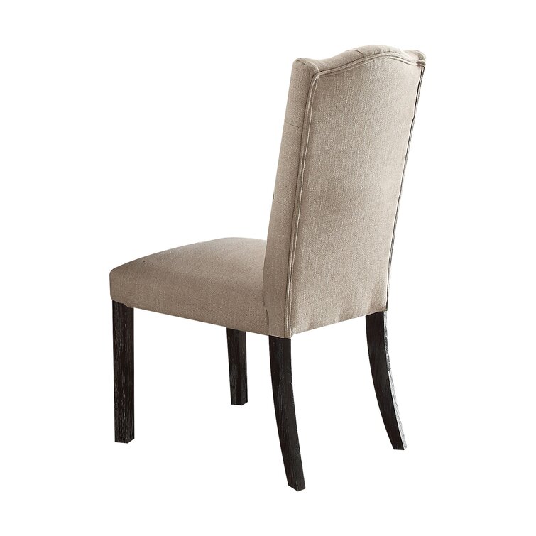 Asine Transitional Style Dining Chair , Side Chair (Set-2) In Beige Linen & Weathered Espresso