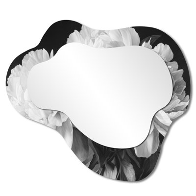 Peonies In White And Black - Peonies Asymmetrical Decorative Mirror, Traditional irregular Wall Mirror, Printed on Metal