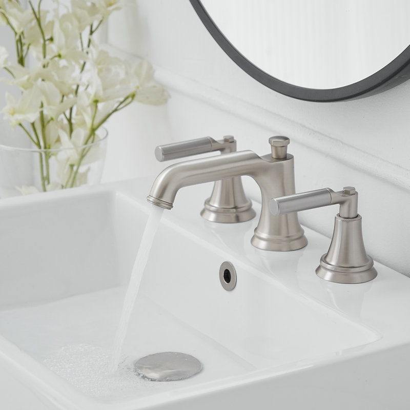 Robinet de salle de bain à large entraxe avec bonde, Nickel brossé