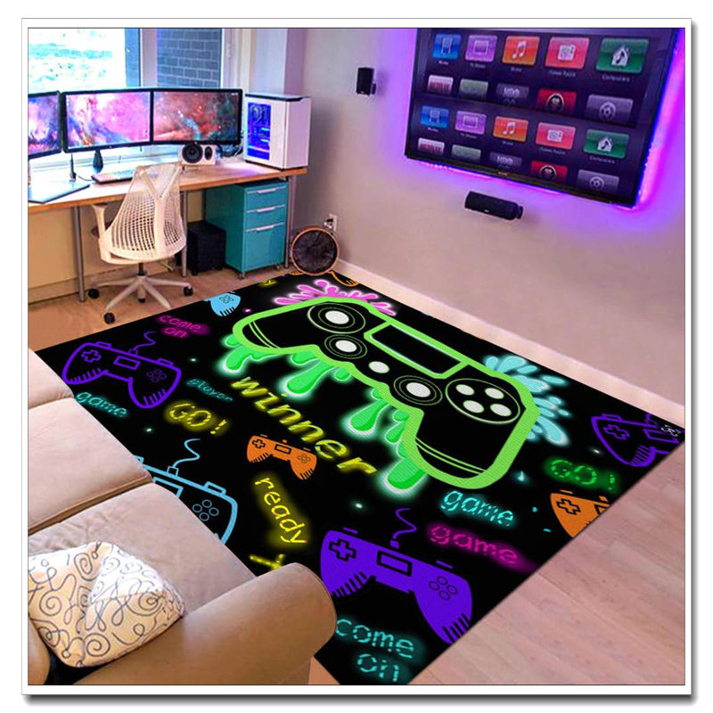 59"X39" Colorful 3D Gaming Rug - Game Controller Carpet For Boys' Bedroom Playroom Picnic Mat Teen Decor