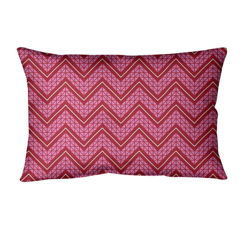 Coussin lombaire à chevrons 14 po, Rouge/jaune/rose