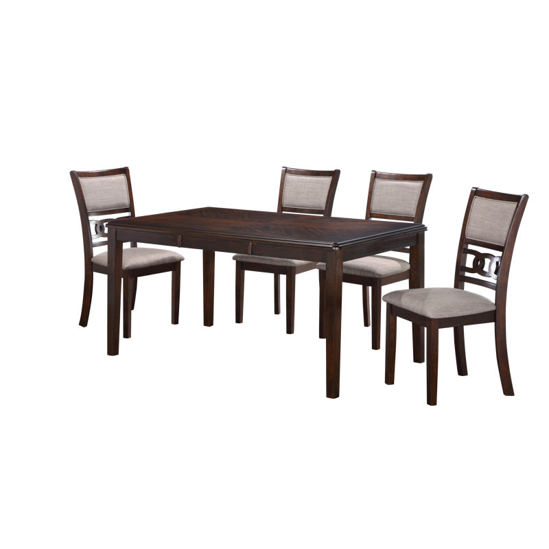 Ziemer 6 - Person Four Leg Dining Set, Cherry Brown, Cherry Brown/Beige Fabric