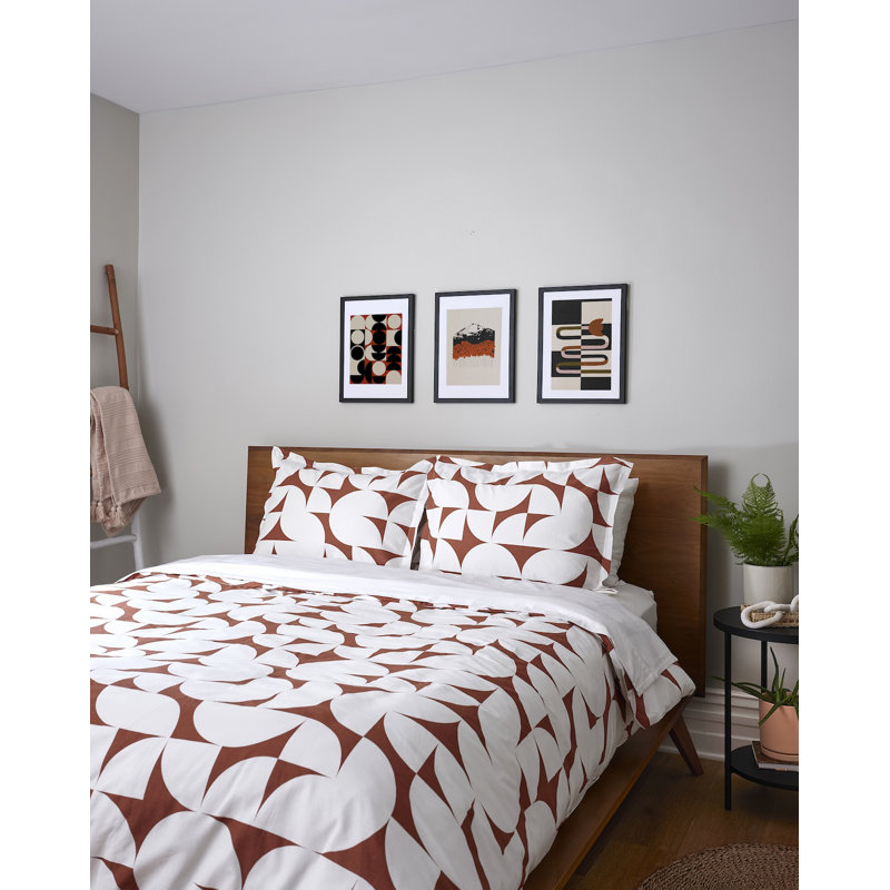 Ensemble de housse de couette en coton brossé Sweet Dreams, Housse de couette très grand et 2 taies, Motif géométrique brun