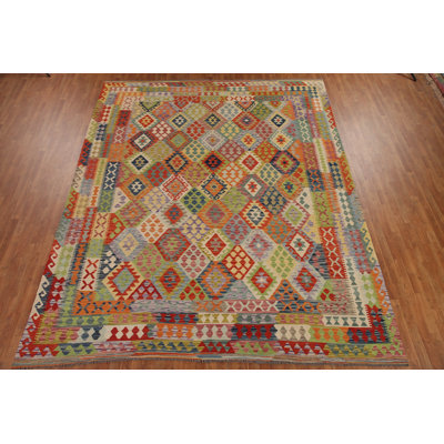 Reversible Wool Kilim Geometric Area Rug 10x13