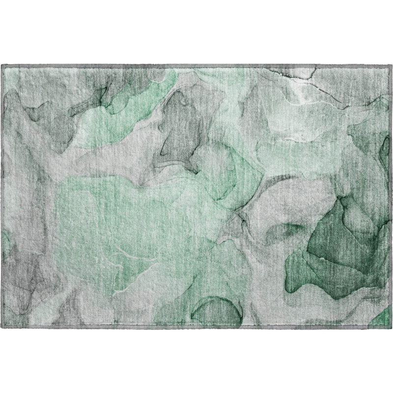 Premium Machine Washable Cerrito AMF504 Green Rug, Rectangle 1'8" x 2'6"