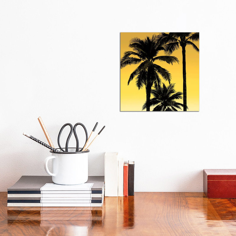 Palms Black On Yellow I by Mia Jensen - Wrapped Canvas Print, 30.48 cm H x 30.48 cm W