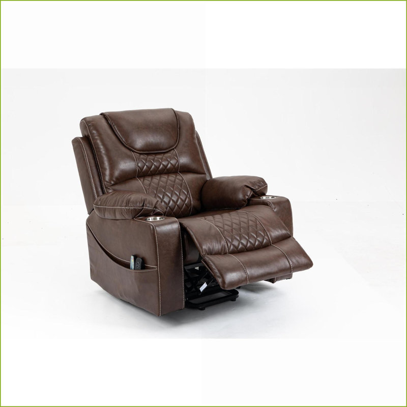 Fauteuils inclinables | Fauteuil relevable avec massage, chauffage et amp; Porte-gobelets | Cuir noyer brun
