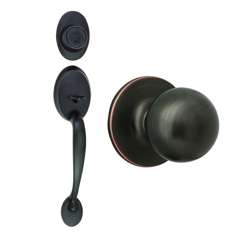Ensemble de poignées avec pêne dormant cylindrique simple, bouton de porte et rosette, Bronze huilé