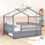 Lit double en bois avec lit gigogne simple et garde-corps-248913790