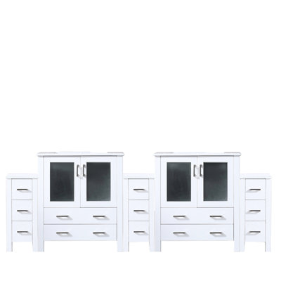 96 In. White Vanity With Ceramic Top - Soft Close Cabinets Bath Practical & Elegant