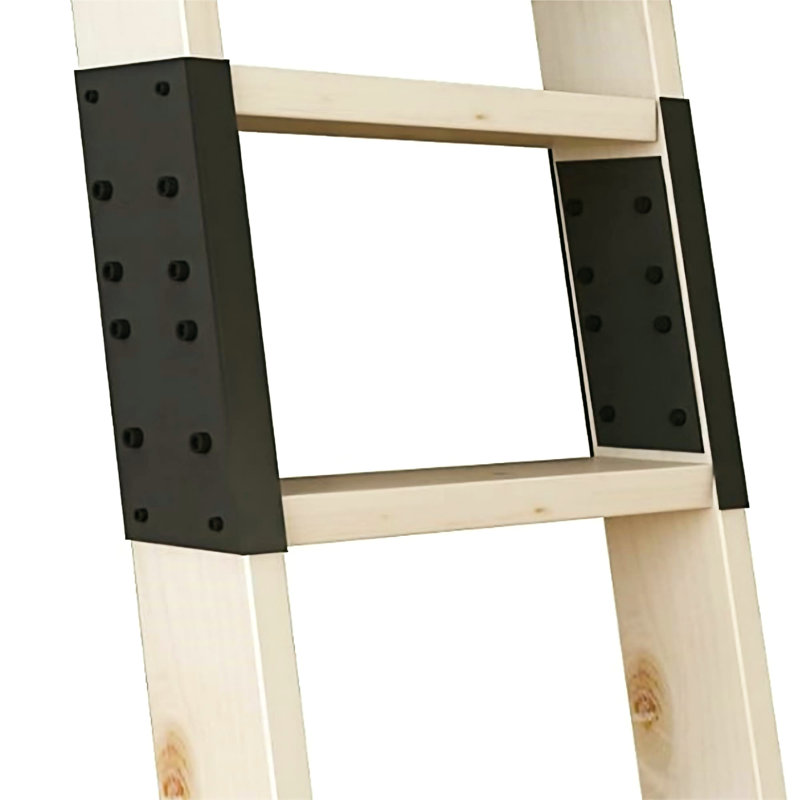 Natural Knotty Pine Wood Sliding Library Step Ladder With Built-In Handrails And Telescoping Rolling Ladder Hardware Kit, 48"