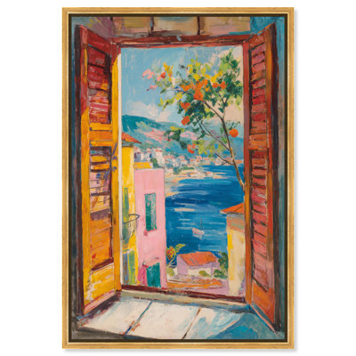 The Window View Canvas Print Coastal Wall Decor by Art Remedy, Gold Frame, 36 x 54