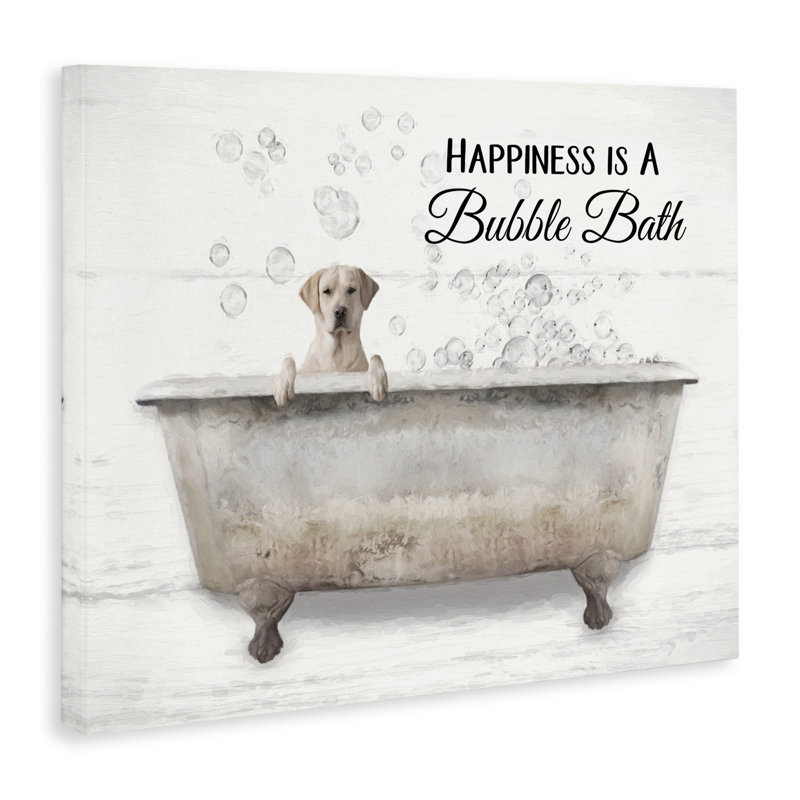 «Stupell Industries Happiness Is A Bubble Bath Dog In Tub Word Design» par Lori Deiter - reproduction d'art