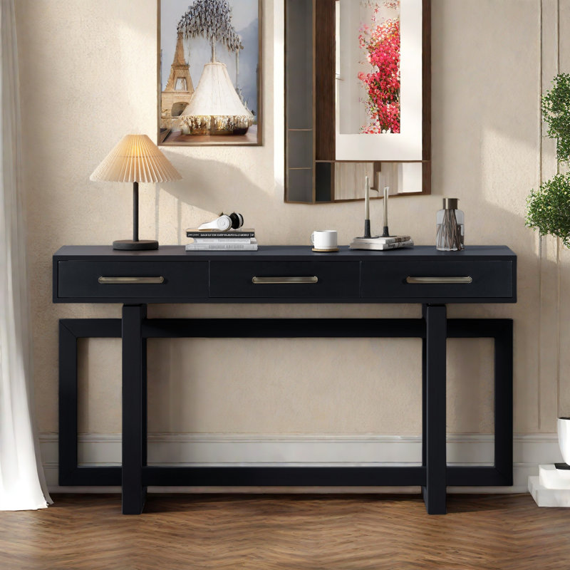 Console élégante avec trois tiroirs et des lignes lisses , Noir