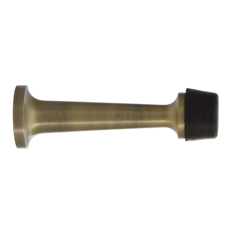 Rubber Tipped Brass Baseboard Stop, Antique Brass