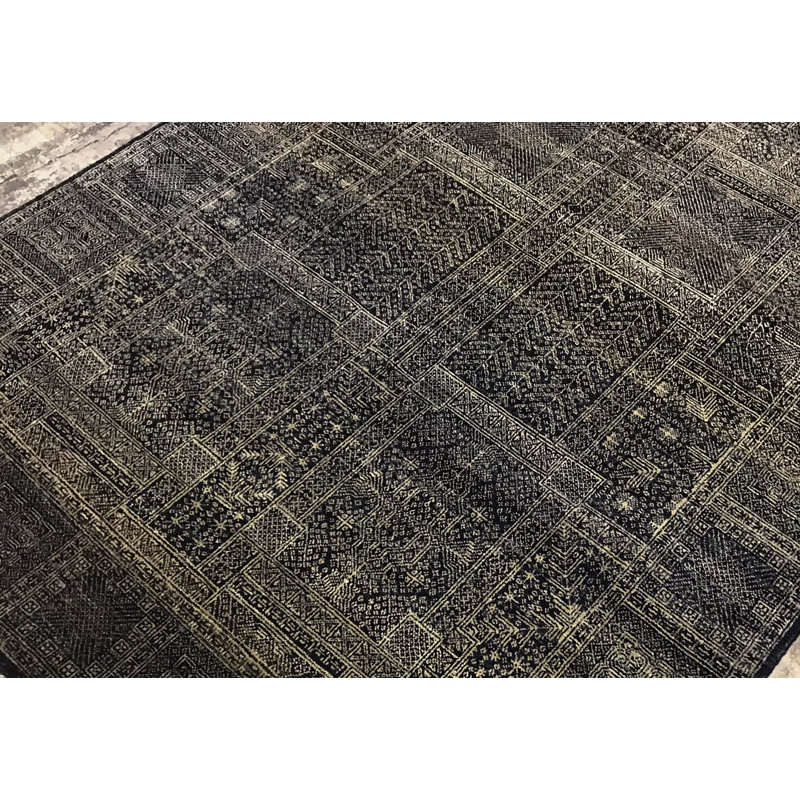 Hand-Knotted High-Quality Black and Gold Area Rug