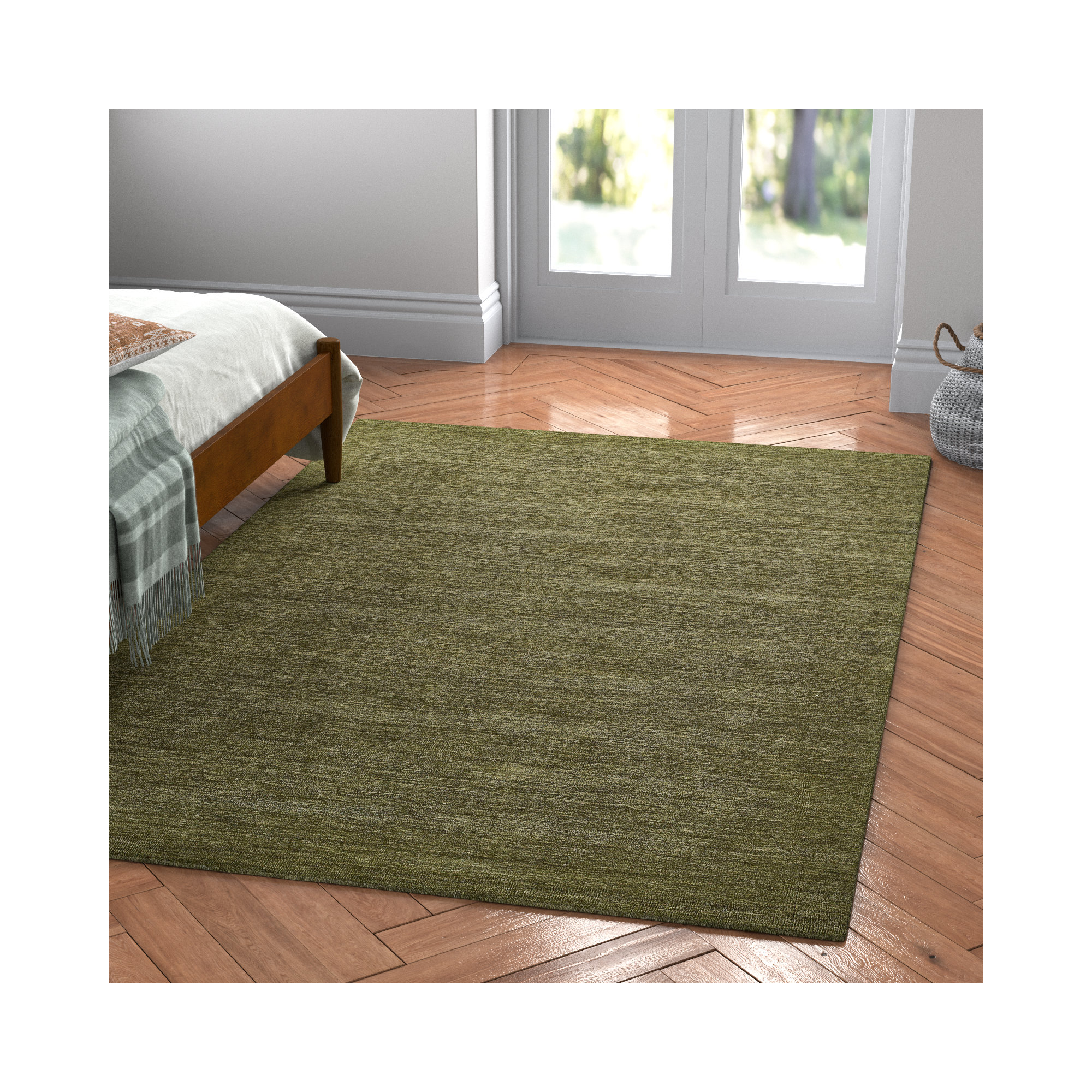 Althena Hand Loomed Wool Green Rug, Rectangle 8' x 10'