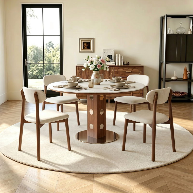 Ensemble 5 pièces de table de salle à manger extensible en pierre frittée 47,2 po avec 4 chaises rembourrées