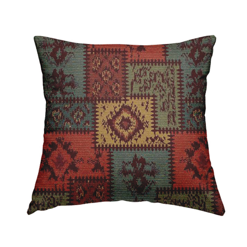 Ashtyn Patchwork Square Cushion, 55cm H x 55cm W x 5cm D, Burgundy/Orange/Blue