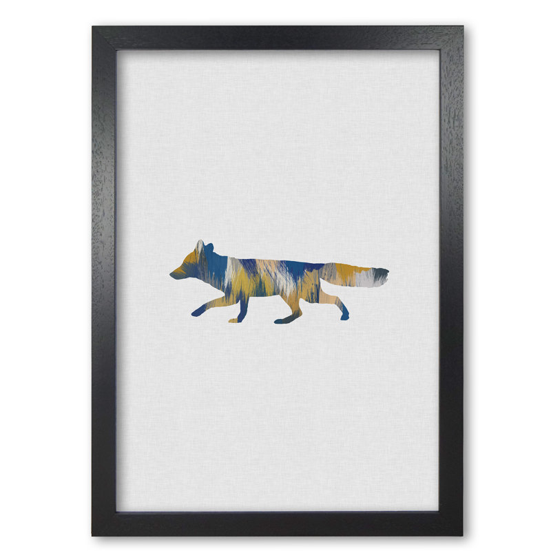 Fox Blue & Yellow - Print, 85 cm H x 60 cm W x 5 cm D, Black Grain Frame