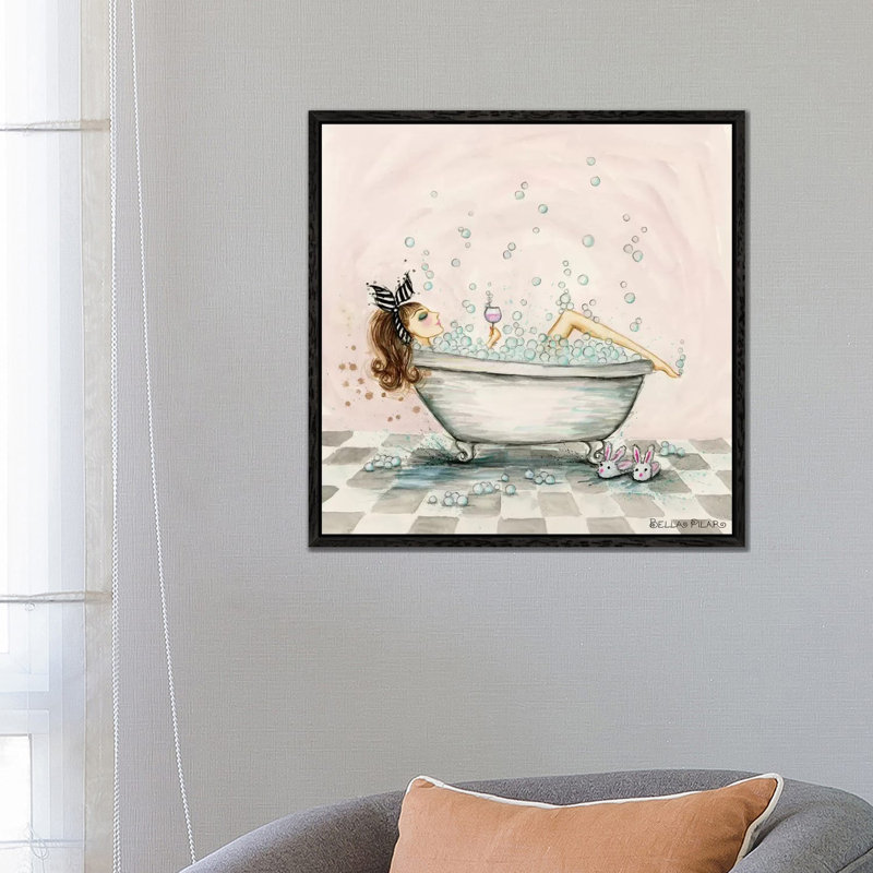 Pamper Yourself Bubble Bath by Bella Pilar - Painting on Canvas, 66.04 cm H x 66.04 cm W, Black Framed Canvas
