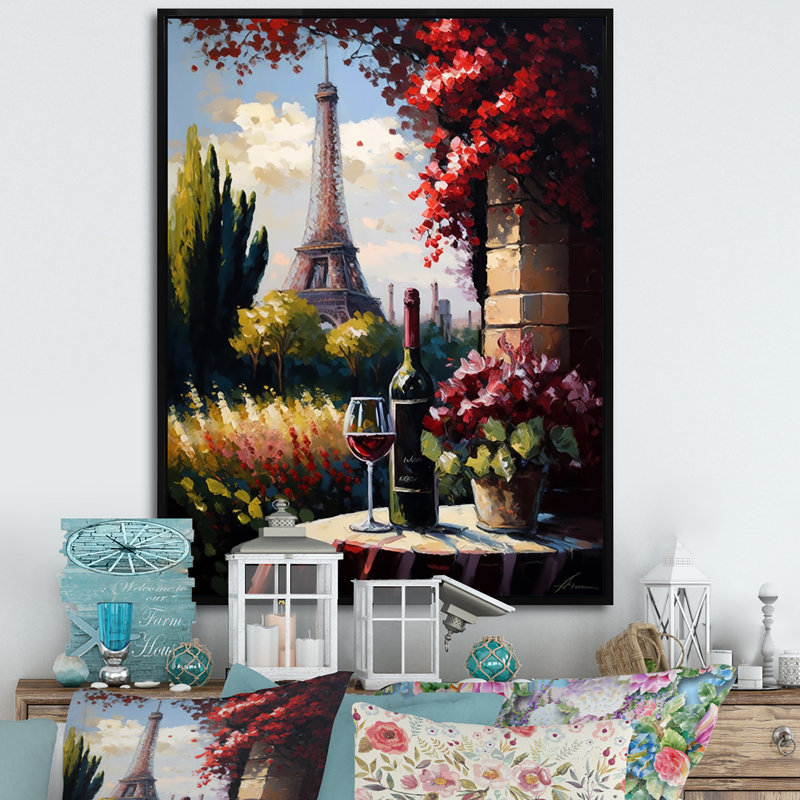 «Savouring Red Wine» par la Tour Eiffel Paris III, reproduction sur toile, H 32 po x l 24 po x P 1 po
