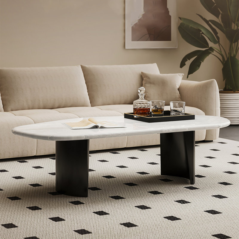 Table basse en marbre Luxury-Style, H 15,7 po x L 43,3 po x l 29,5 po, Blanc