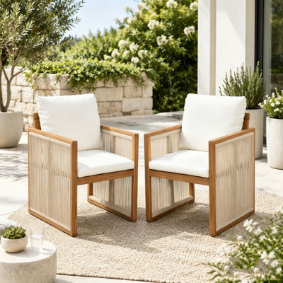 Set of 2 Outdoor Dining Chairs with Acacia Wood Frame and Rope Accents