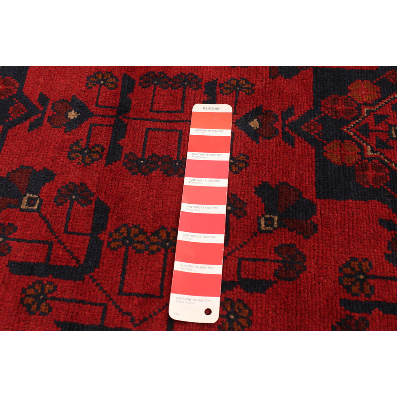 Tapis rouge en laine noué à la main de conception unique 3 pi 4 po x 4 pi 11 po nouvel âge Iniya