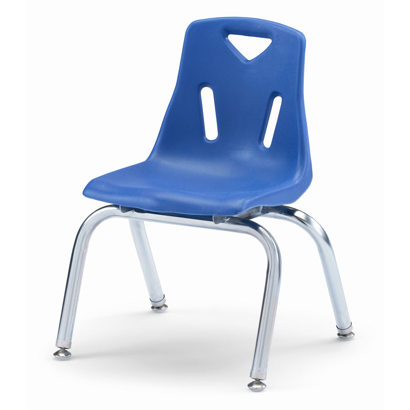 Classic Navy Metal Stacking Chair with Chrome-Plated Legs