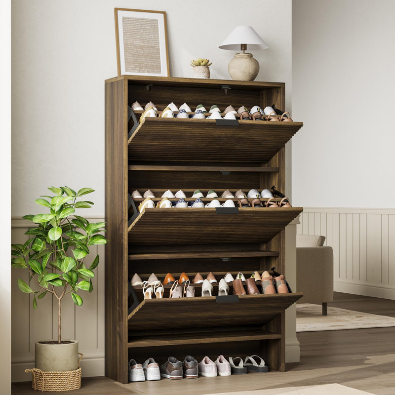Meuble à chaussures cannelé avec 3 tiroirs rabattables pour entrée