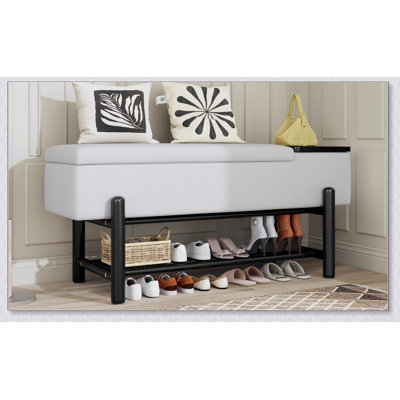 Banc de rangement rembourré Farmhouse avec compartiment caché, mobilier d'entrée moderne pour le salon et les couloirs