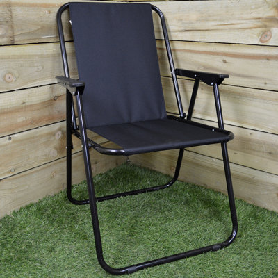 Black Folding Canvas Camping / Festival / Outdoor Chairs With Plastic Arm Rests