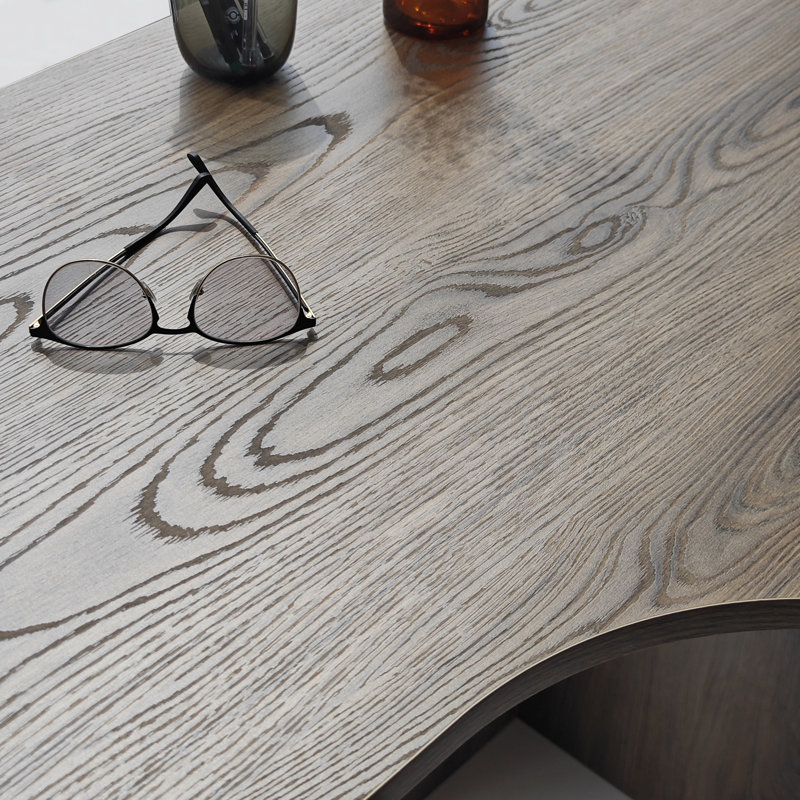 Fluida Modern Desk with Curved Design and Wood Grain Finish 47.24" W