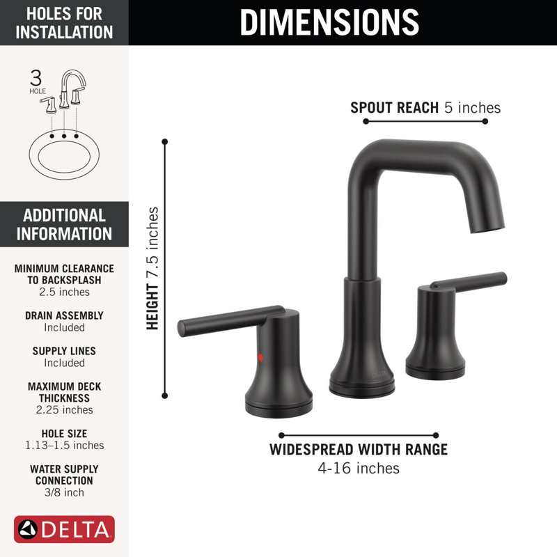 Two Handle Widespread Bathroom Faucet, Matte Black