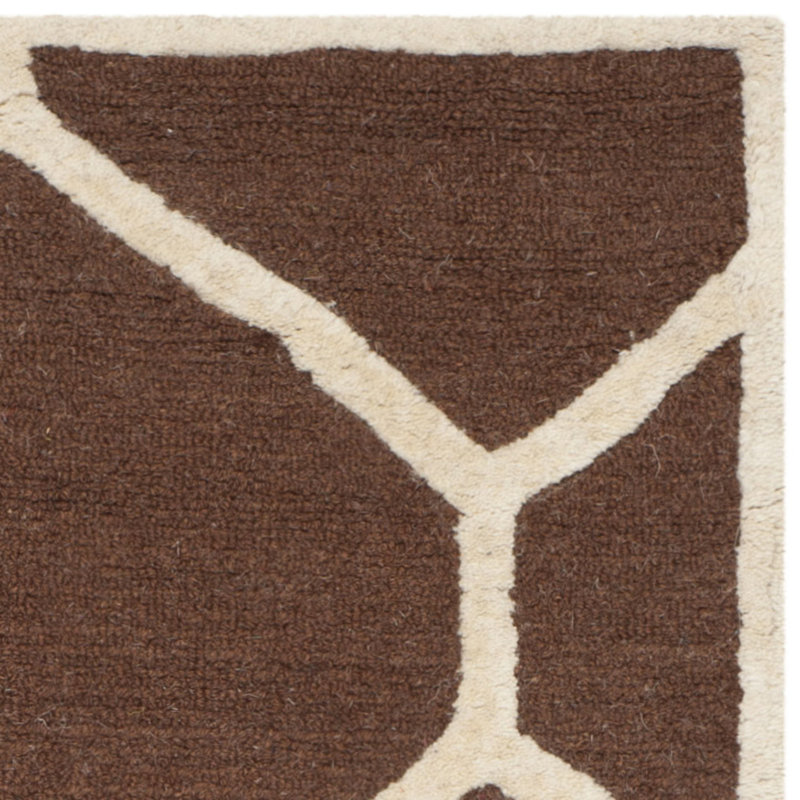 Hand-Tufted Dark Brown and Ivory Wool Geometric Rug, 4' x 6'