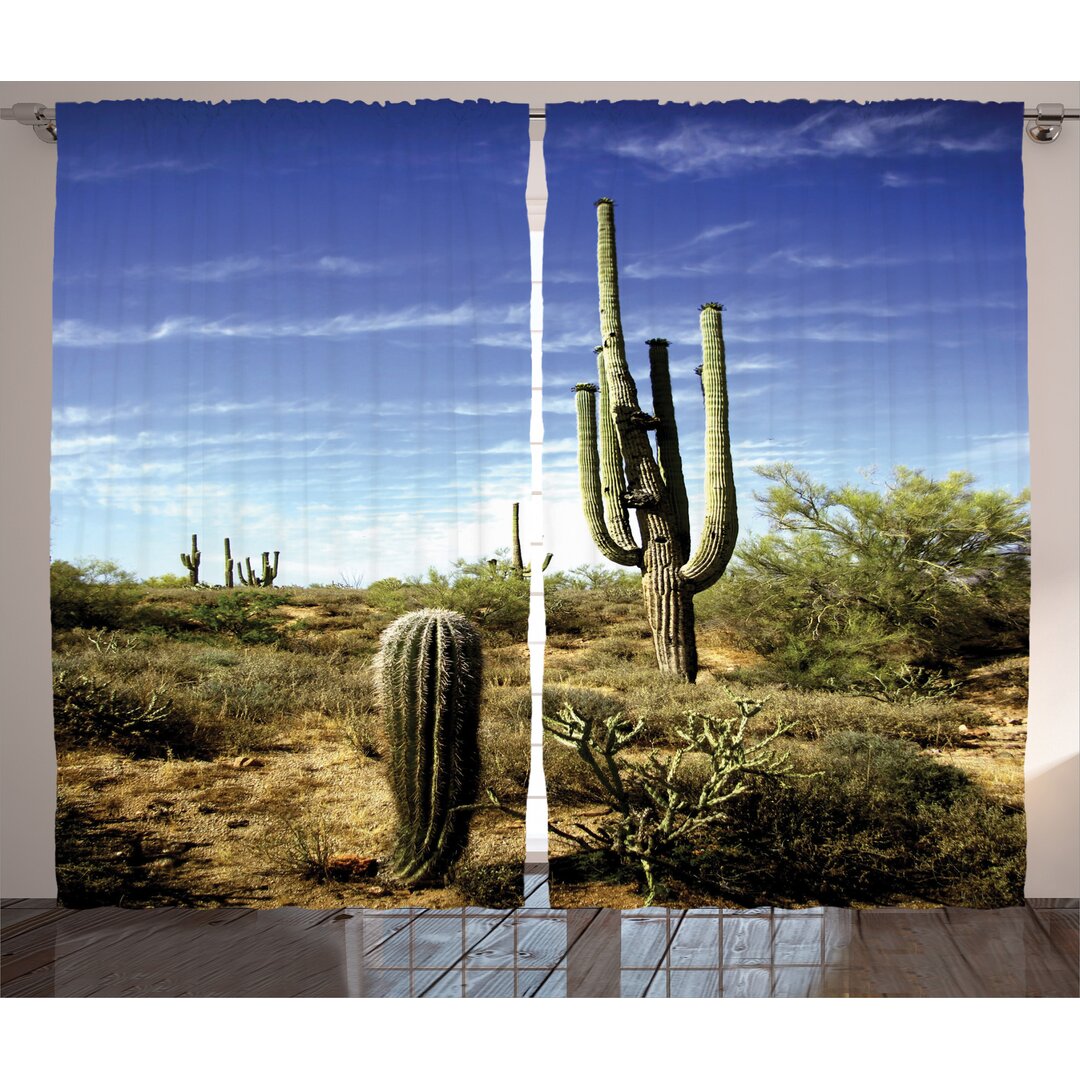 Rustikaler Vorhang, Cactus Spined Leaves, Landschaft, Blau Grün